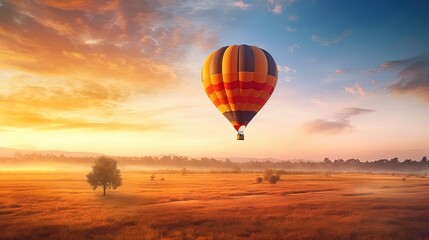 Plakat Сolorful hot air balloon gracefully adorned the sky during evening time Created with Generative Ai technology.