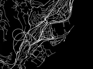 Vector road map of the city of  Monaco in France on a black background.