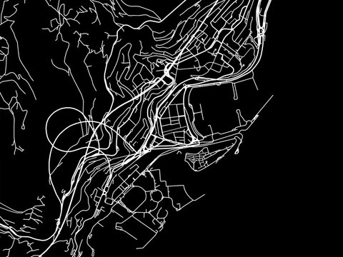 Vector road map of the city of  Monaco in France on a black background.