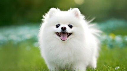 A cute white pomeranian