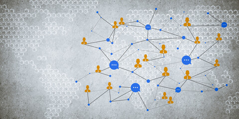 Lines and dots as networking idea drawn on cement background