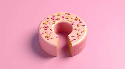 Isometric donut chart on pink background 3D render.  - obrazy, fototapety, plakaty