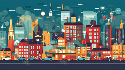 Urban landscape with icons smart city flat design. 