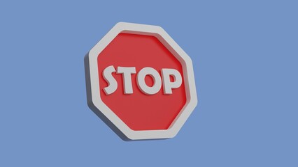 Stop sign 3d icon isolated on blue background