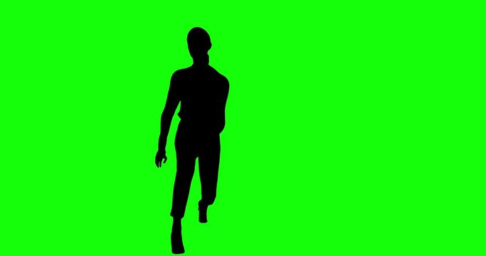 Silhouette Of A Young Female Dancing On Stage. Nightlife Related Green Screen Luma Channel Background Animation.