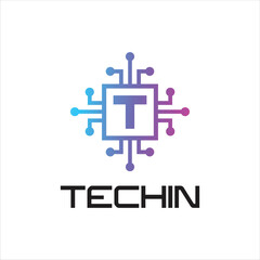 Initial letter T tech logo design template