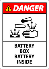 Danger Battery Box Battery Inside Sign With Symbol