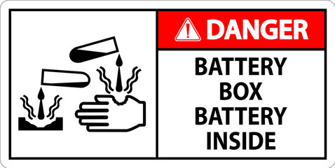 Danger Battery Box Battery Inside Sign With Symbol