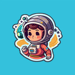 Astronaut cute cartoon sticker for kids.