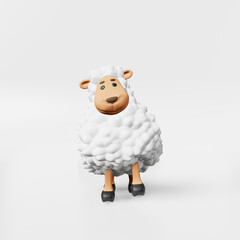 Cute white sheep 3d rendering for printing bedclothes, bedsheets, pyjamas, baby shower, children party invitation, funny clothes t-shirt. Adorable lamb greeting card Nursery Kids room interior design.