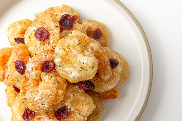 Creamy shrimp on a white background
