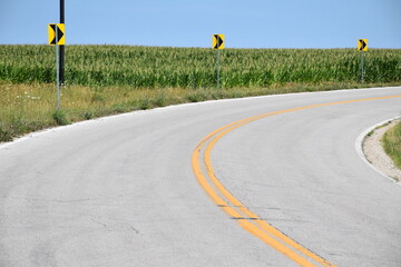 Curve on a Rural Highway - obrazy, fototapety, plakaty