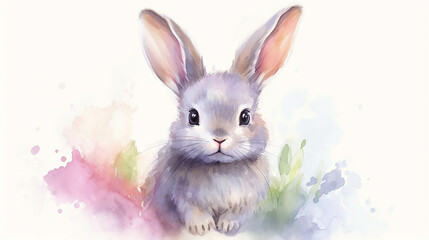 Cute watercolor bunny illustration AI Generative. Generative AI