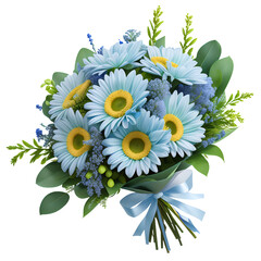 Naklejka premium Blue Gerbera bouquet. Generative AI. transparent PNG