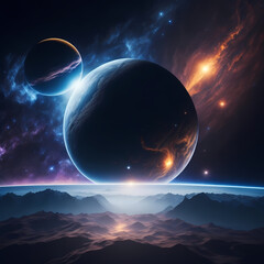 An awe-inspiring view of three stunning planets suspended in the vastness of space. Generative AI