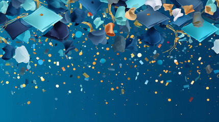 Graduation class party blue background with graduation. 