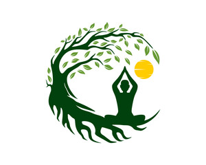 Fototapeta premium Yoga meditation on the green tree illustration