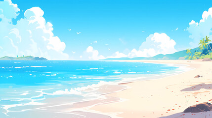 Fototapeta na wymiar Hand drawn cartoon illustration of beautiful beach scenery 