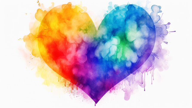 Rainbow watercolor heart isolated illustration AI Generative. Generative AI