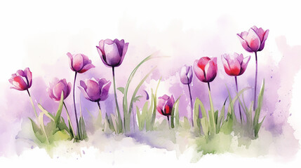Violet watercolor tulips illustration 