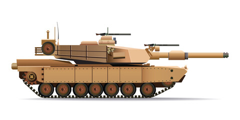 US main battle tank, realistic vector illustration, side view