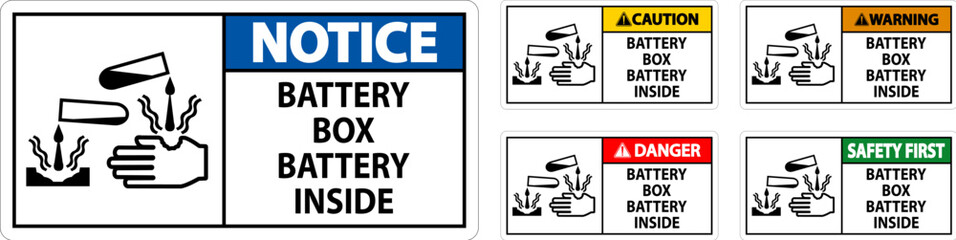 Notice Battery Box Battery Inside Sign With Symbol