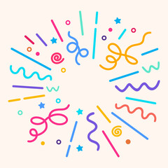 Confetti fireworks, streamers or congratulations confetti, clipart, vector, banner with confetti explosion. Celebration background with modern simple style ribbons for sale banner, holiday, post, card
