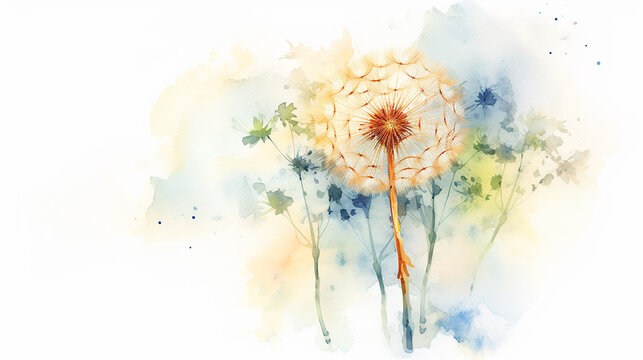Watercolor dandelion flower illustration AI Generative. 