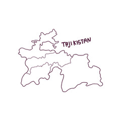 Hand Drawn Doodle Map Of Tajikistan. Vector Illustration