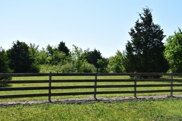 Fototapeta na wymiar Wooden Fence in a Farm Field