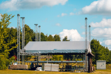 Building of outdoor concert stage on the rural landscape