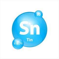 Tin (Sn) icon structure chemical element round shape circle light blue. Chemical element of periodic table Sign with atomic number. Study in science for education. 3D Illustration vector.