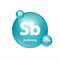 Antimony (Sb) icon structure chemical element round shape circle green dark. Chemical element of periodic table Sign with atomic number. Study in science for education. 3D Illustration vector.