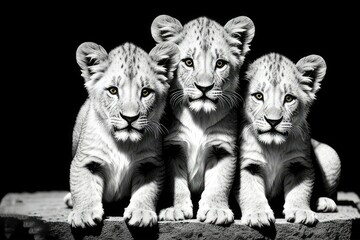 Fototapeta na wymiar black picture of a group of cub lions. created with Generative AI technology