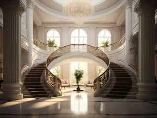 Fototapete Altes Gebäude 3D rendering of the interior of a luxury hotel with a staircase