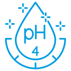 Water Acidity pH4. Liquid drop outline pictogram with scale and text. Simple modern linear vector icon with thin lines, isolated on transparent background