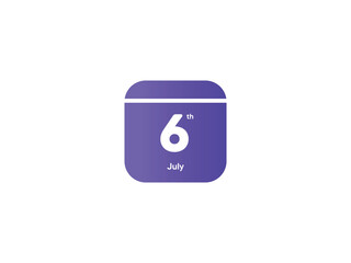 6th July calendar date month icon with gradient color, flat design style vector illustration