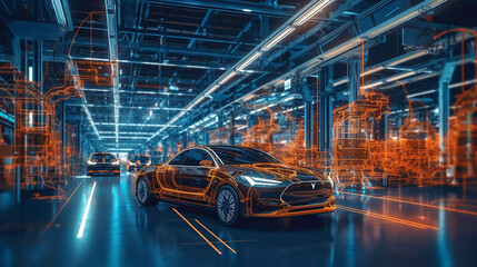 Fototapeta premium Digitalization of the automotive industry 4.0. Generative AI