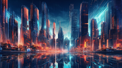 Fototapeta premium Futuristic metropolis with towering skyscrapers. Generative AI