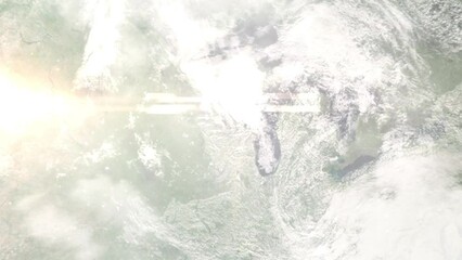 Zoom in from space and focus on Montello, Wisconsin, USA. 3D Animation. Background for travel intro. Elements of this image furnished by NASA