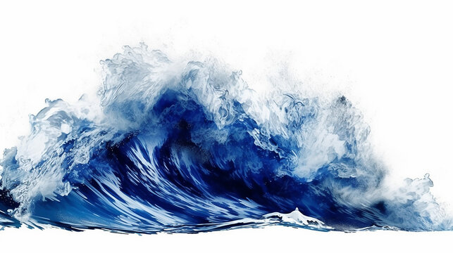 Large stormy sea wave in deep blue isolated on white background. Generative AI