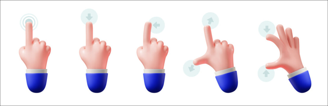 3d hand gestures for touchscreen such as swipe, scroll, pinch, tap, zoom and swipe.
