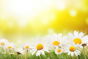 Fototapeta na wymiar Flower meadow with daisies in sunlight close-up summer background. Ai generated