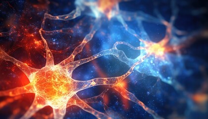 Nerve cells, colored medical background, lightting effects