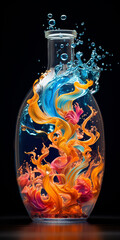 Hopeful colors in a glass bottle, Immensely beautiful photo, Dramatic movements