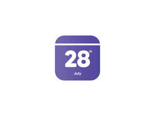 28th July calendar date month icon with gradient color, flat design style vector illustration