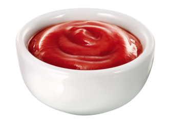 pote com ketchup cremoso isolado em fundo transparente - tigela com molho de tomate vermelho