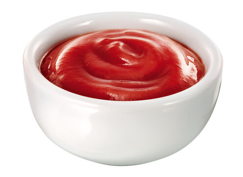 pote com ketchup cremoso isolado em fundo transparente - tigela com molho de tomate vermelho