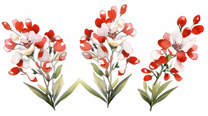 Chamaelaucium waxflower red and white flowers. Generative AI - obrazy, fototapety, plakaty