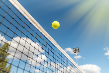 tennis background Close-up shots of tennis balls in tennis courts With a mesh as a blurred...